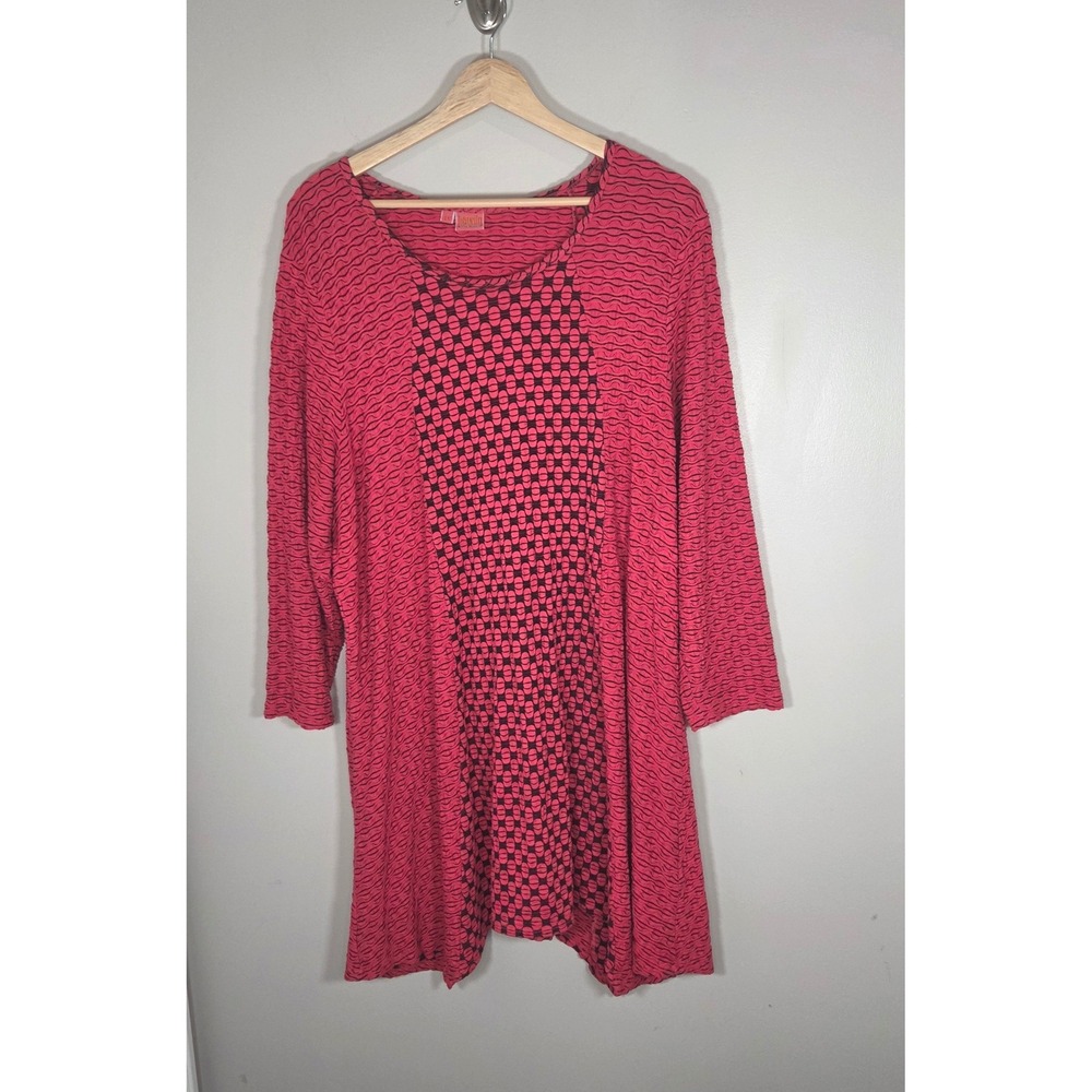 Tianello Tunic Lagenlook Asymmetrical Flowy Stretch Knit Women L Pink Black